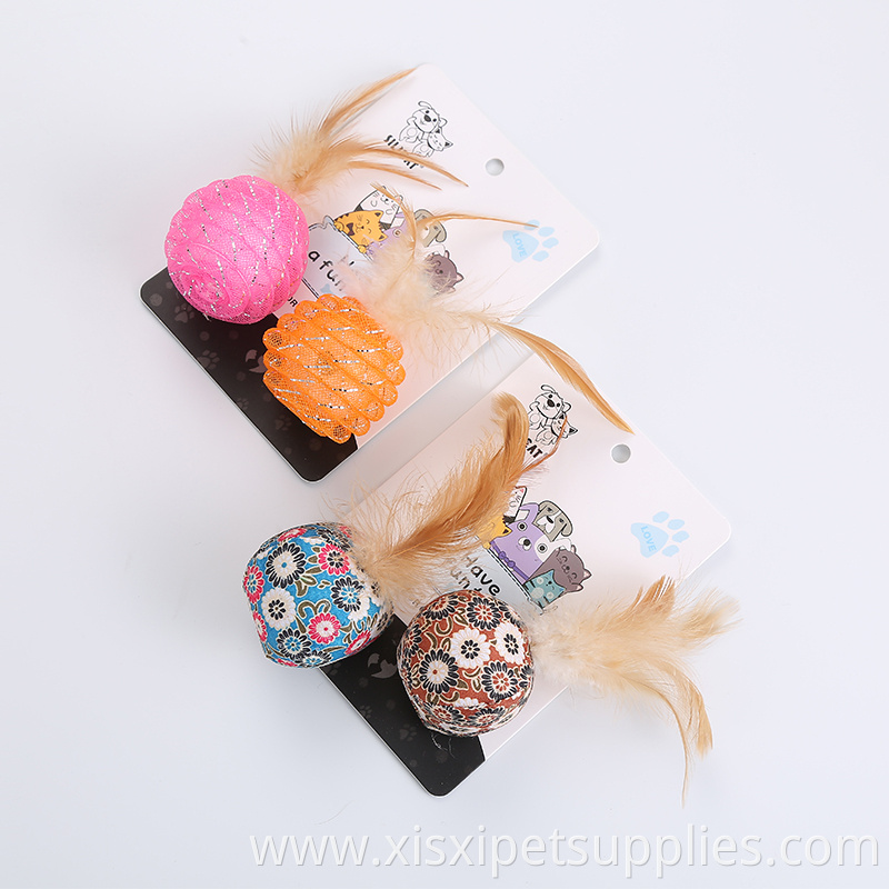Factory supply cat application ball with feathers cat toys pack